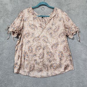 Haver London Plus Size 1X Floral Paisley Ruffle Sleeves & Neckline Silk Feel